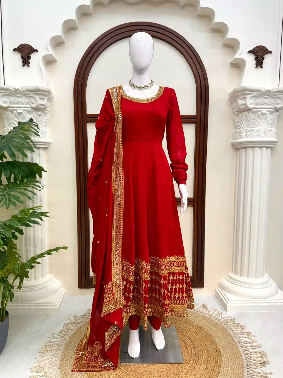 Crimson Gold Border Anarkali Gown