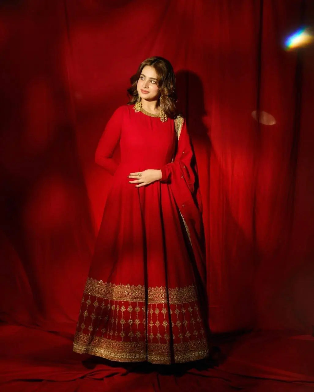 Crimson Gold Border Anarkali Gown