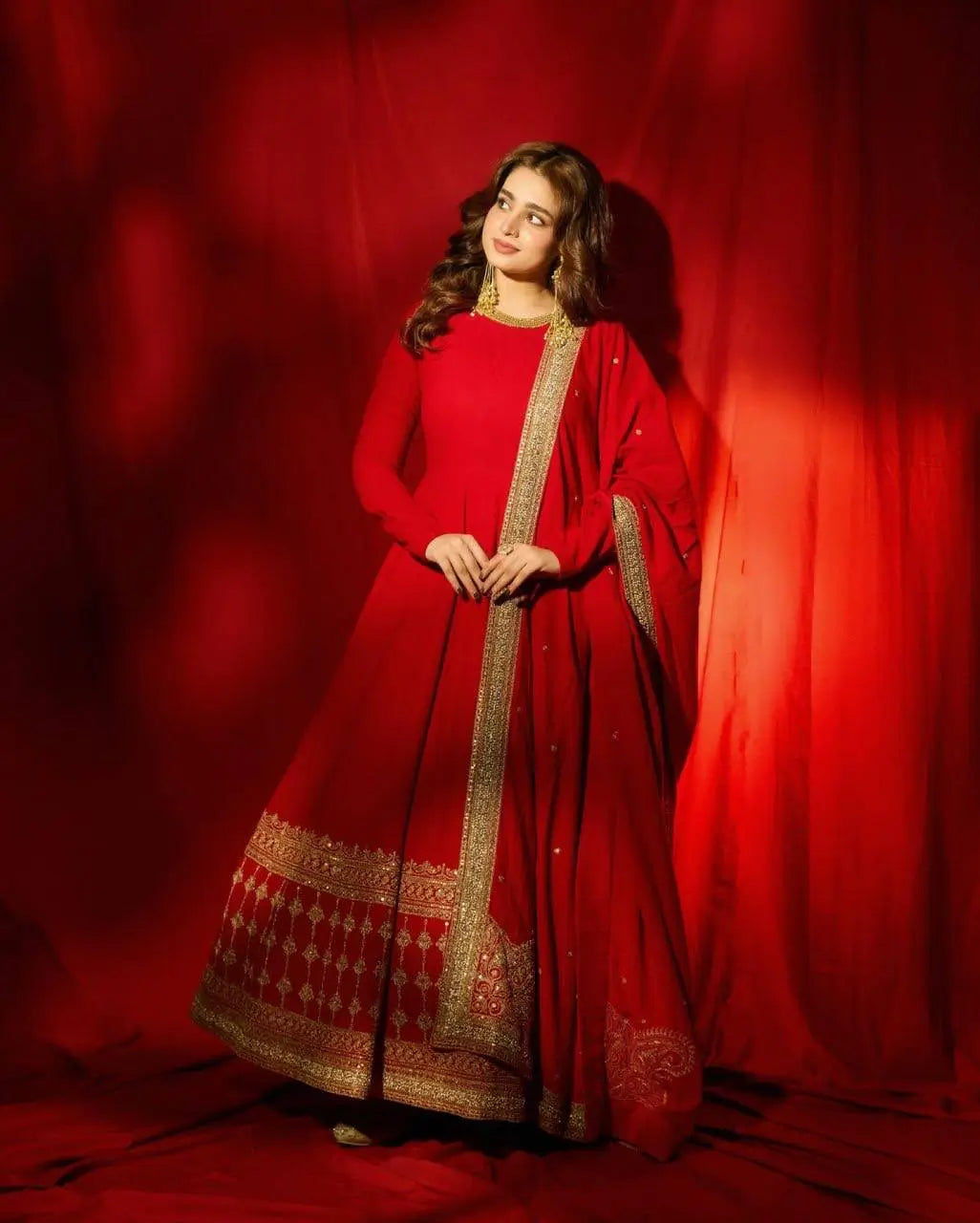 Crimson Gold Border Anarkali Gown