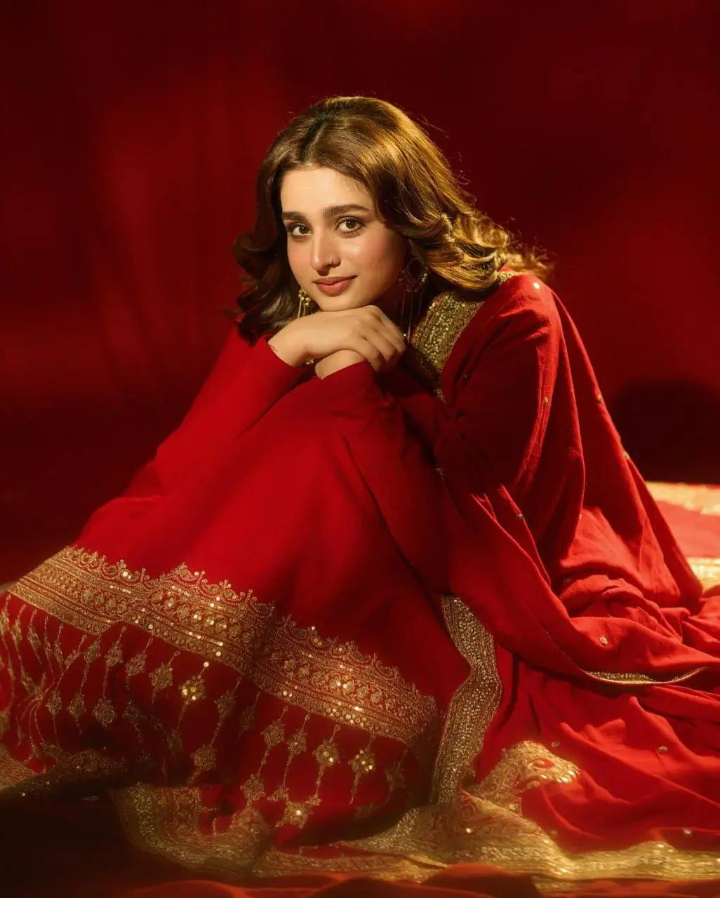 Crimson Gold Border Anarkali Gown