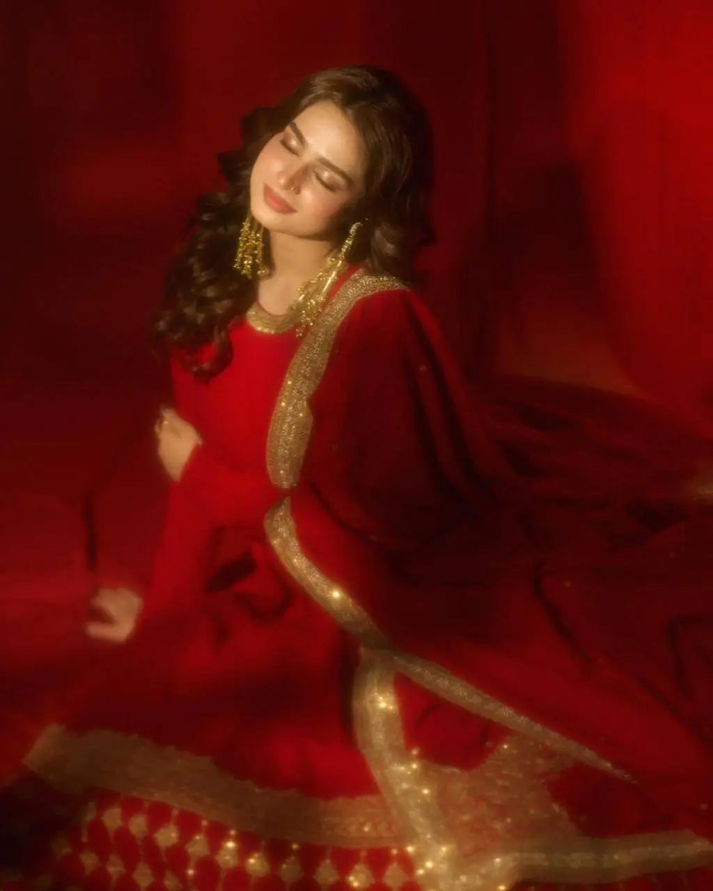 Crimson Gold Border Anarkali Gown