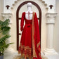 Crimson Gold Border Anarkali Gown