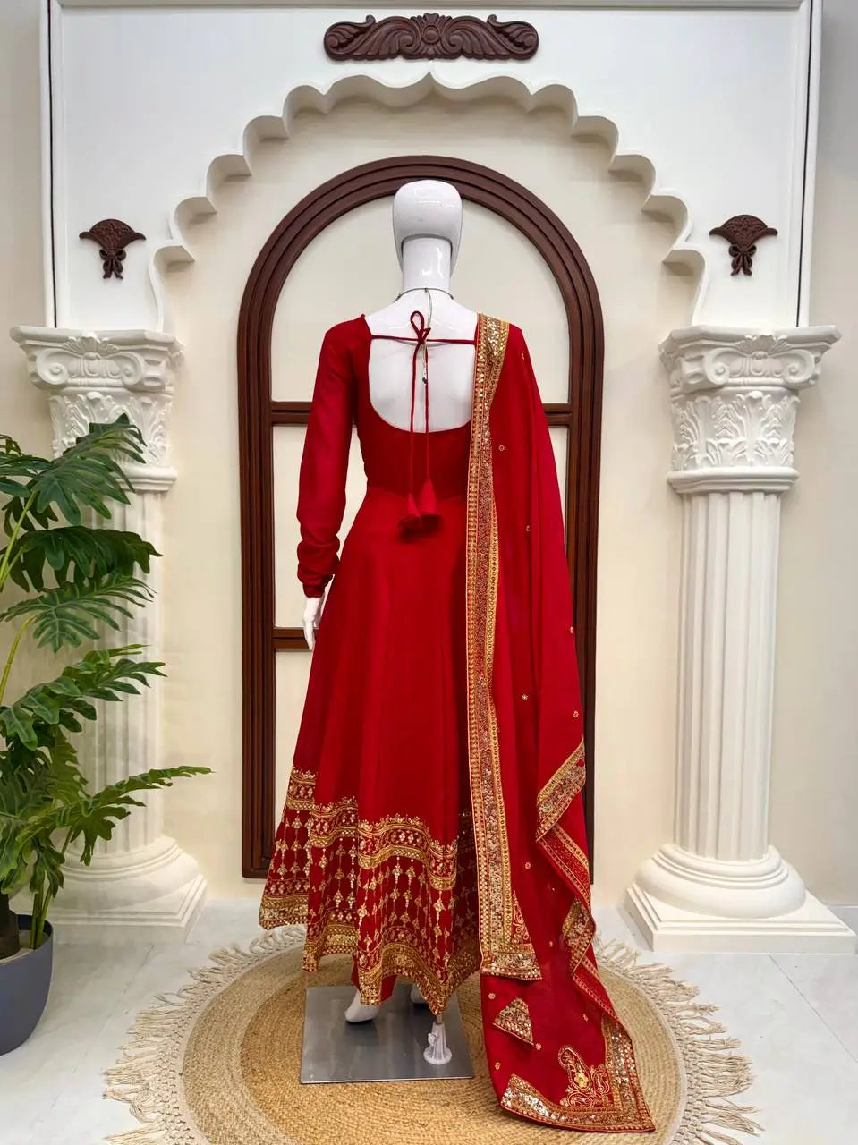 Crimson Gold Border Anarkali Gown