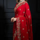Crimson Red Fandy Satin Silk Sequins Embroidered Saree for Wedding & Festive Wear