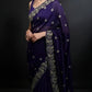 Crimson Red Fandy Satin Silk Sequins Embroidered Saree for Wedding & Festive Wear