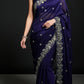 Crimson Red Fandy Satin Silk Sequins Embroidered Saree for Wedding & Festive Wear