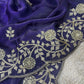 Crimson Red Fandy Satin Silk Sequins Embroidered Saree for Wedding & Festive Wear