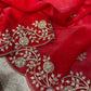 Crimson Red Fandy Satin Silk Sequins Embroidered Saree for Wedding & Festive Wear
