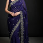 Crimson Red Fandy Satin Silk Sequins Embroidered Saree for Wedding & Festive Wear