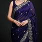 Crimson Red Fandy Satin Silk Sequins Embroidered Saree for Wedding & Festive Wear
