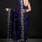 Crimson Red Fandy Satin Silk Sequins Embroidered Saree for Wedding & Festive Wear