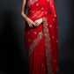 Crimson Red Fandy Satin Silk Sequins Embroidered Saree for Wedding & Festive Wear