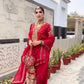 Crimson Red Pure Crunchy Silk Sequins Embroidered Kurti Palazzo Set for Wedding Wear