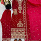 Crimson Red Pure Crunchy Silk Sequins Embroidered Kurti Palazzo Set for Wedding Wear