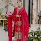 Crimson Red Pure Crunchy Silk Sequins Embroidered Kurti Palazzo Set for Wedding Wear