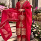 Crimson Red Pure Crunchy Silk Sequins Embroidered Kurti Palazzo Set for Wedding Wear