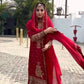 Crimson Red Pure Crunchy Silk Sequins Embroidered Kurti Palazzo Set for Wedding Wear