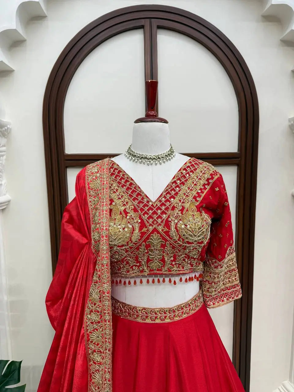 Crimson Sequin Bridal Lehenga