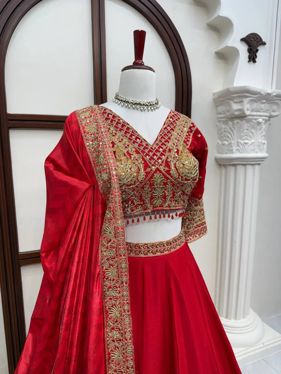 Crimson Sequin Bridal Lehenga