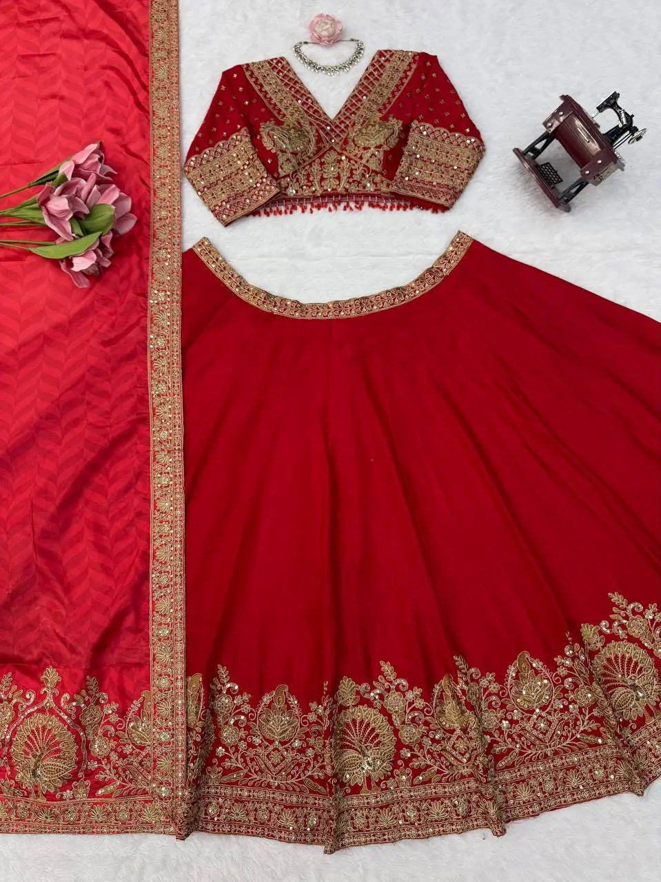 Crimson Sequin Bridal Lehenga
