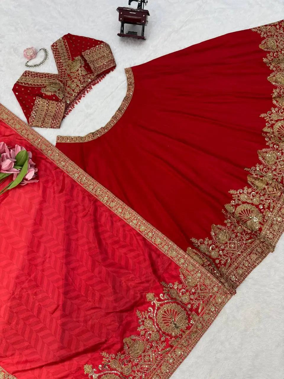 Crimson Sequin Bridal Lehenga