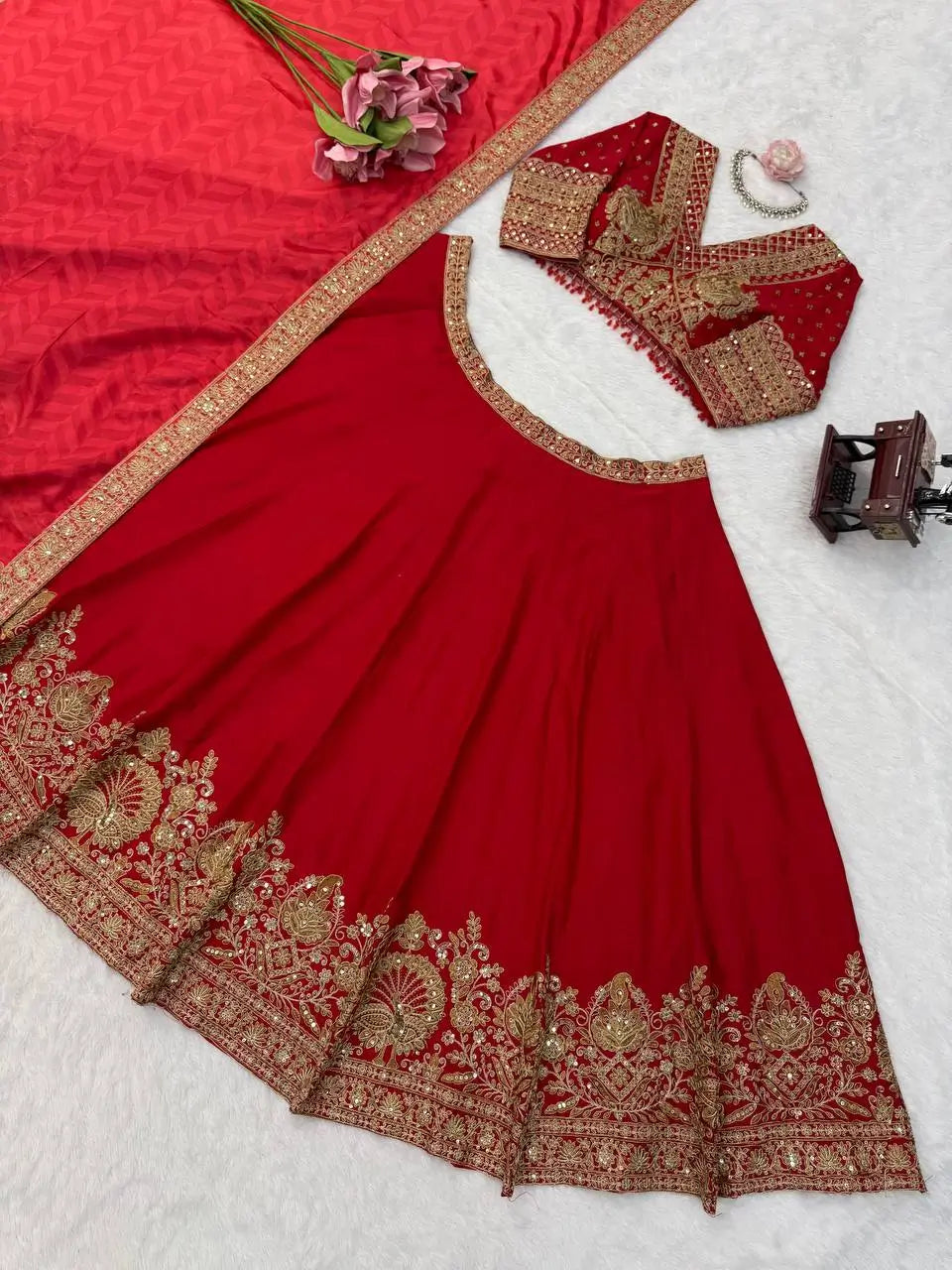 Crimson Sequin Bridal Lehenga