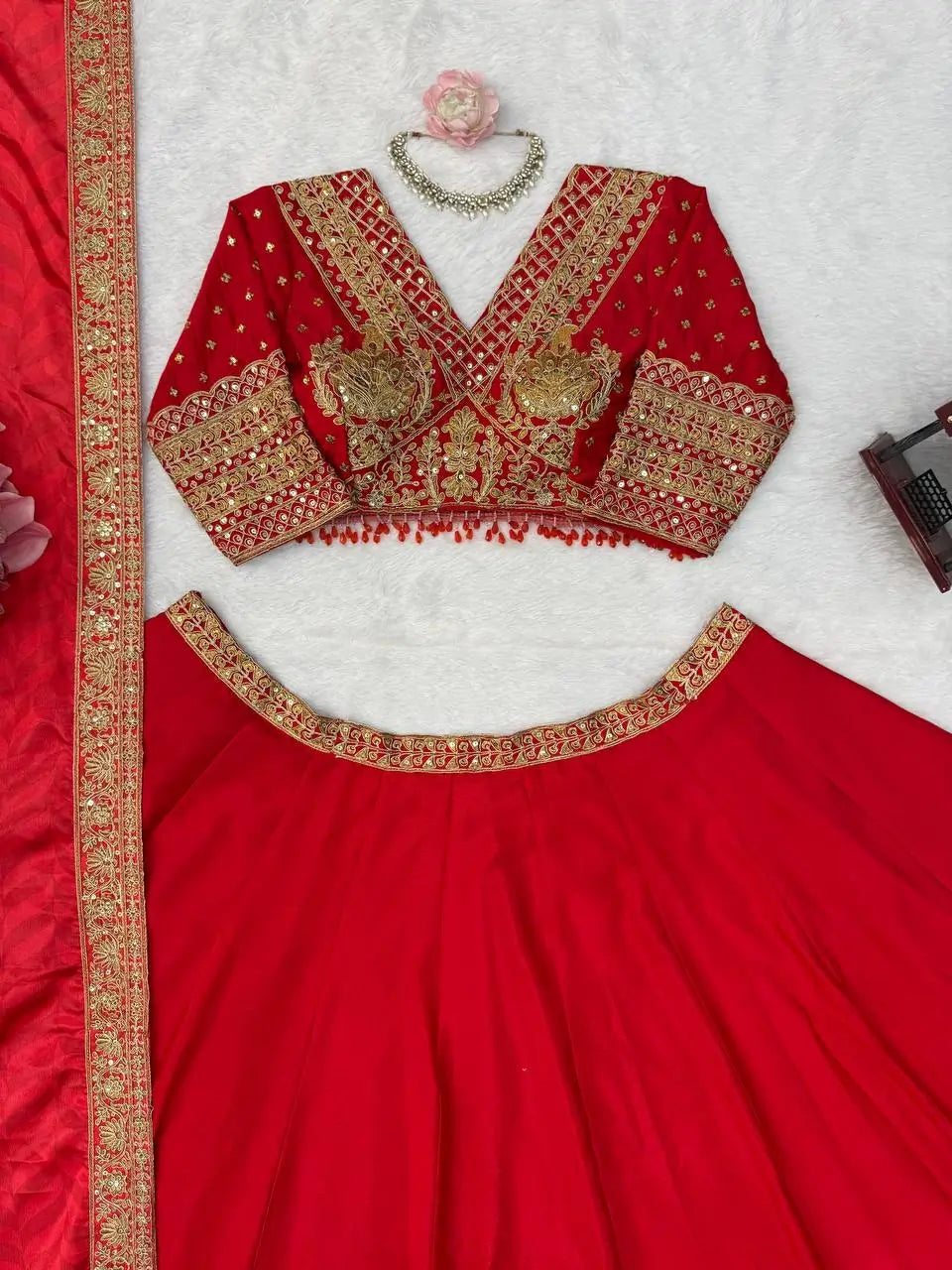 Crimson Sequin Bridal Lehenga