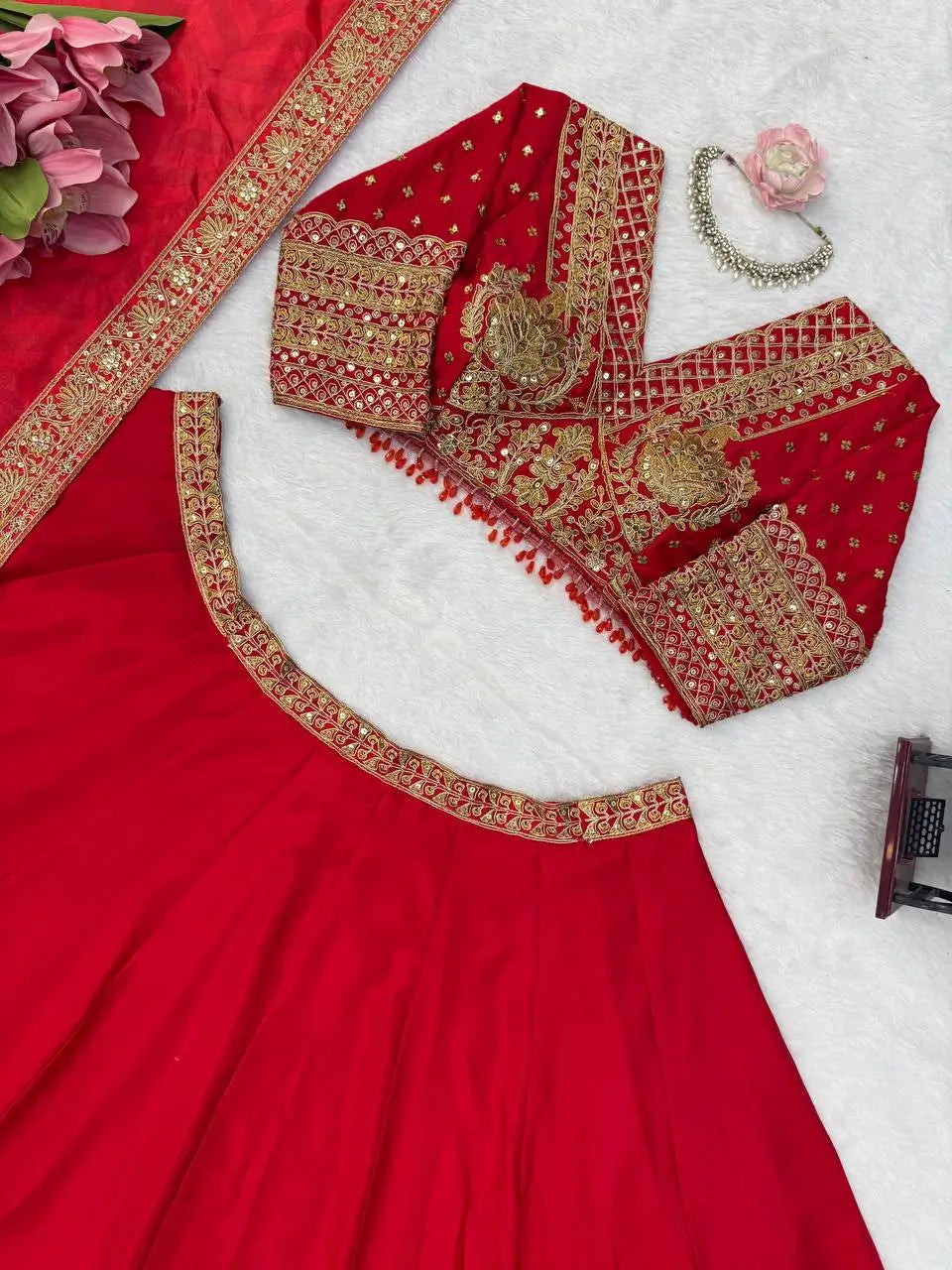 Crimson Sequin Bridal Lehenga