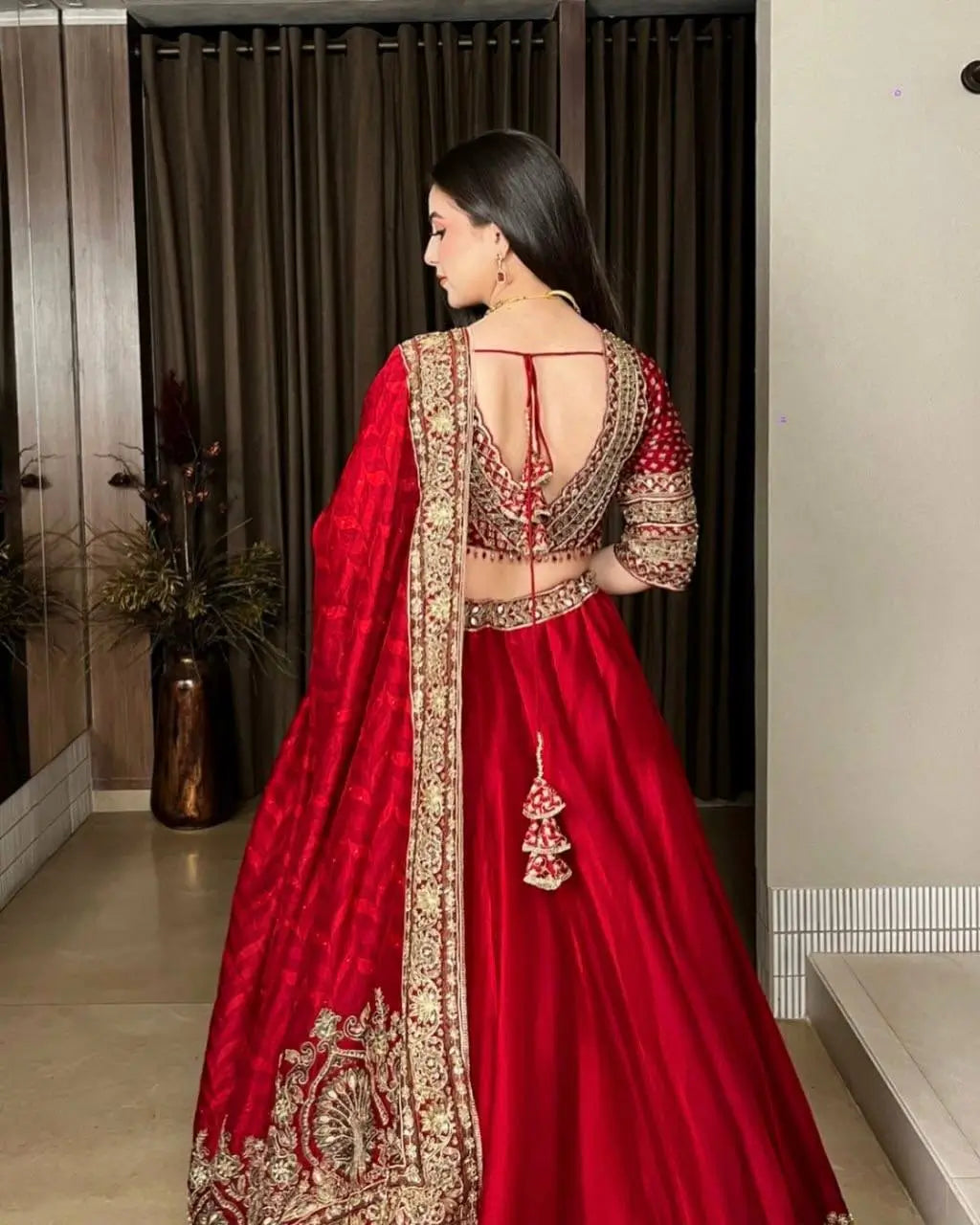 Crimson Sequin Bridal Lehenga