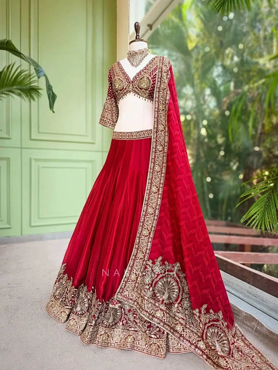 Crimson Sequin Bridal Lehenga