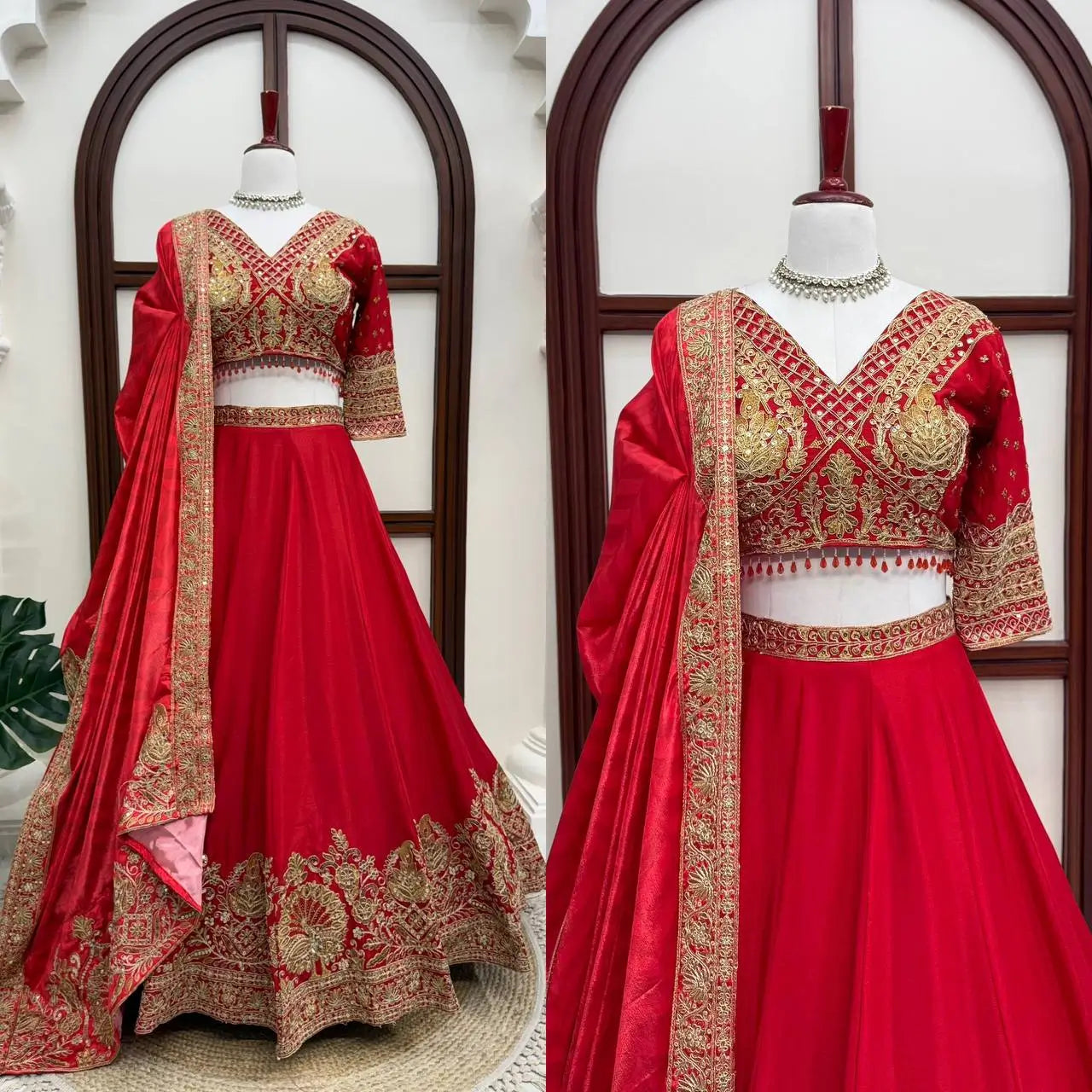 Crimson Sequin Bridal Lehenga