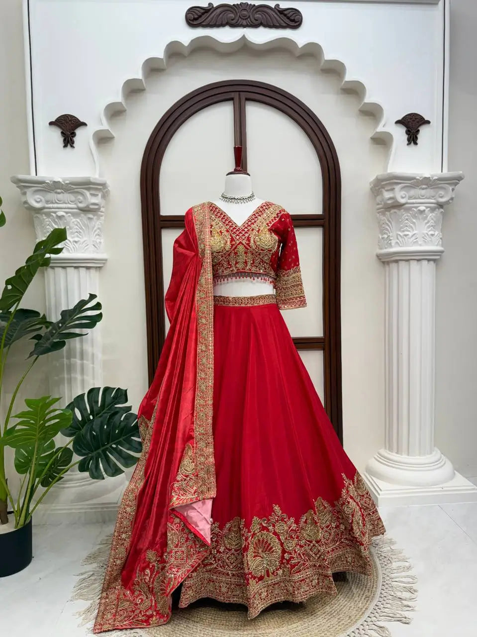 Crimson Sequin Bridal Lehenga