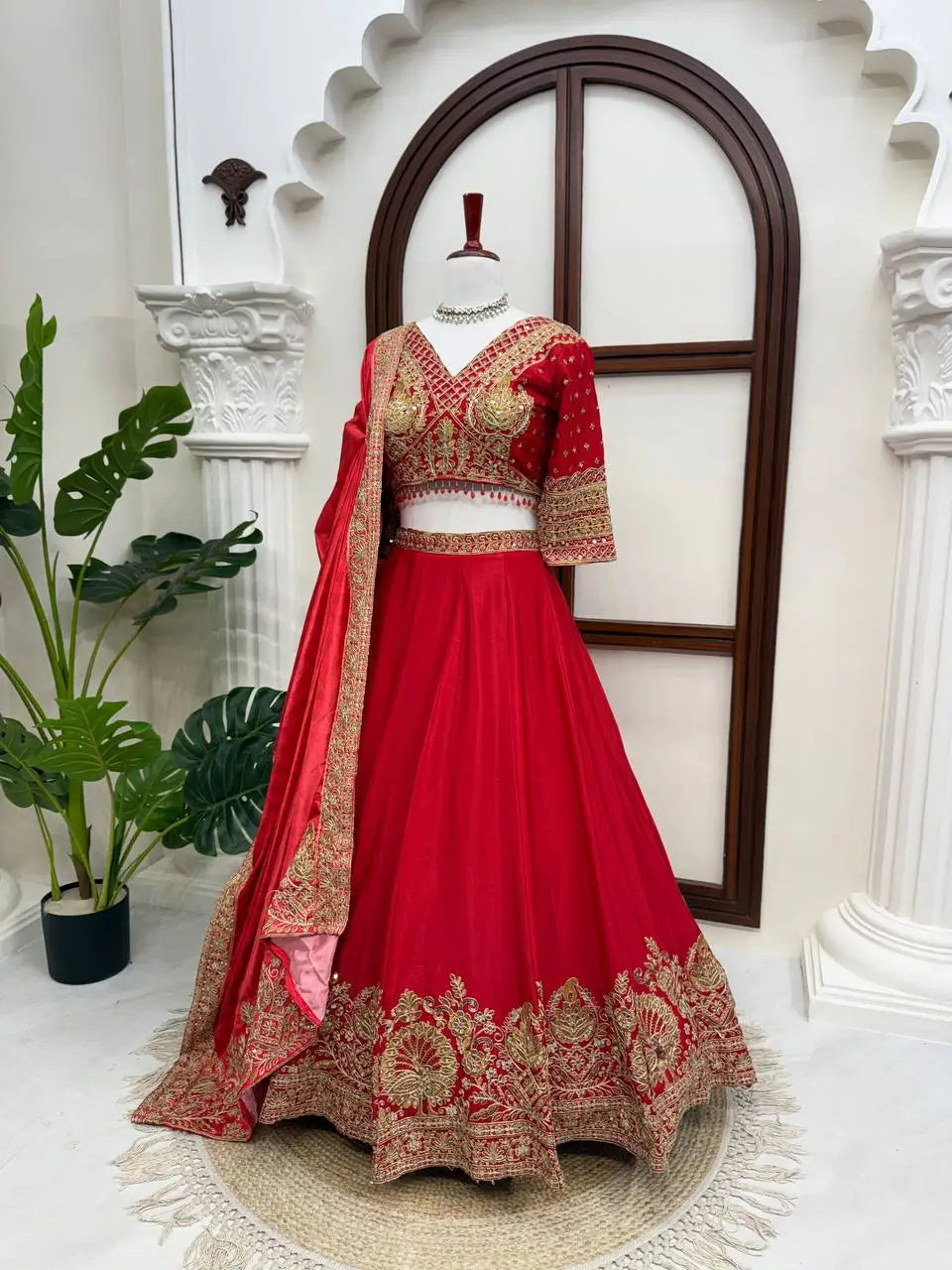 Crimson Sequin Bridal Lehenga