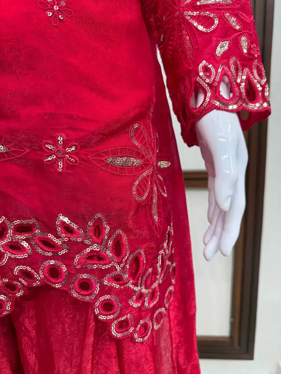 Crimson Sequin Floral Kurti