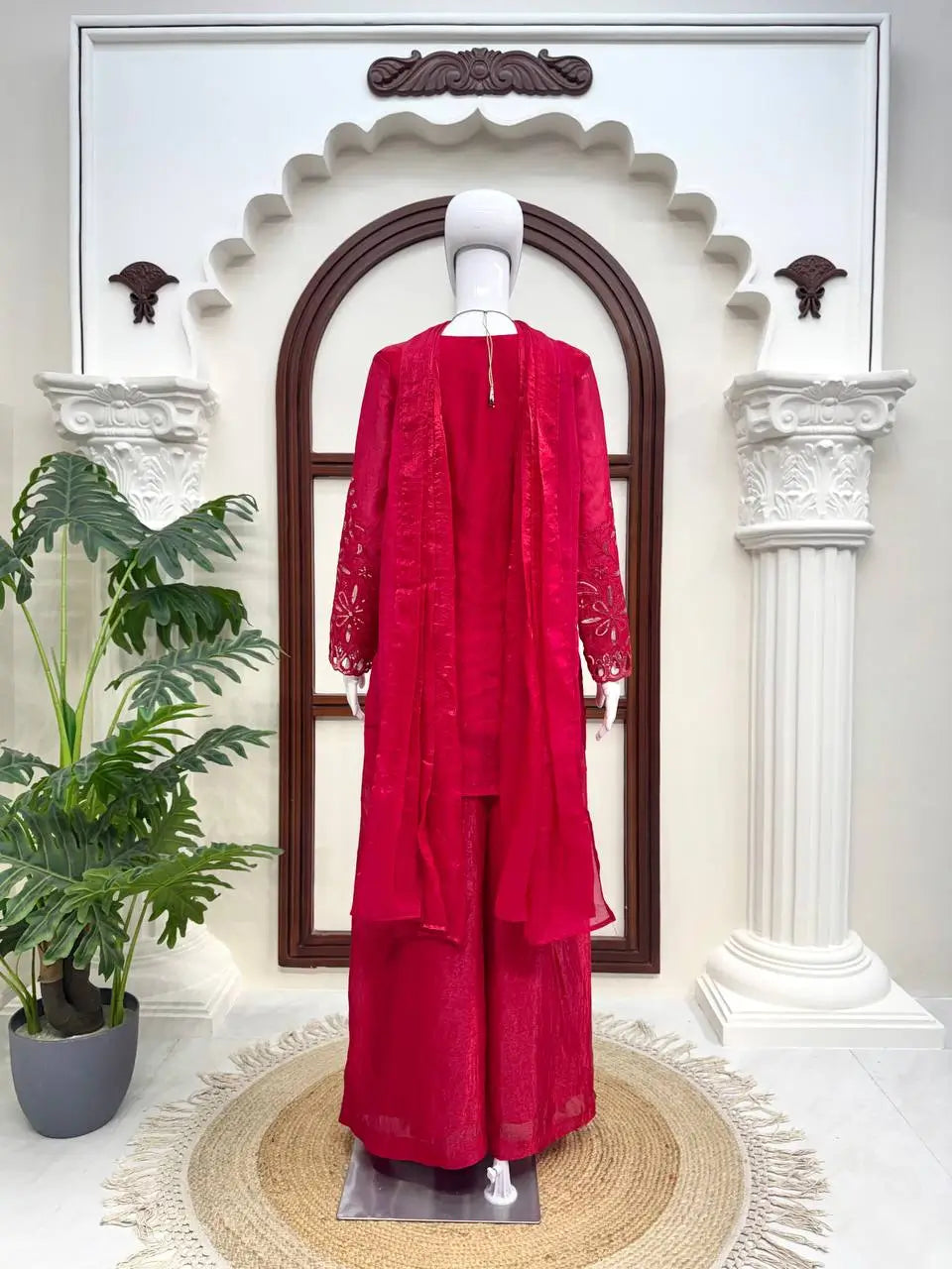 Crimson Sequin Floral Kurti