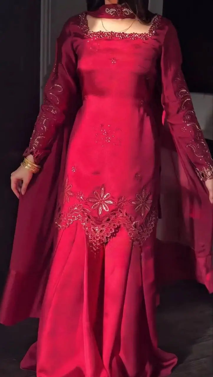Crimson Sequin Floral Kurti