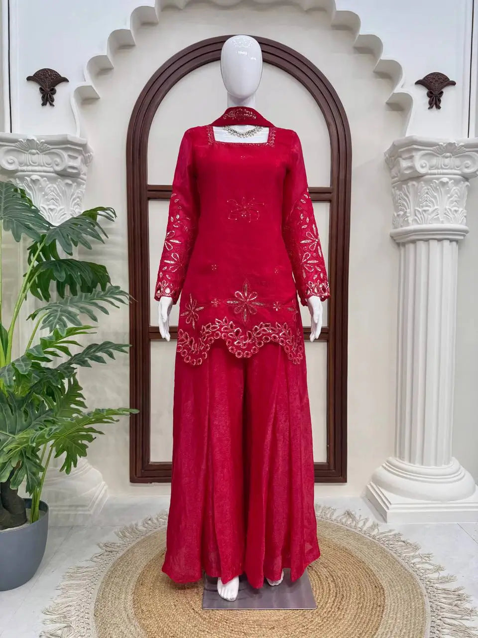 Crimson Sequin Floral Kurti