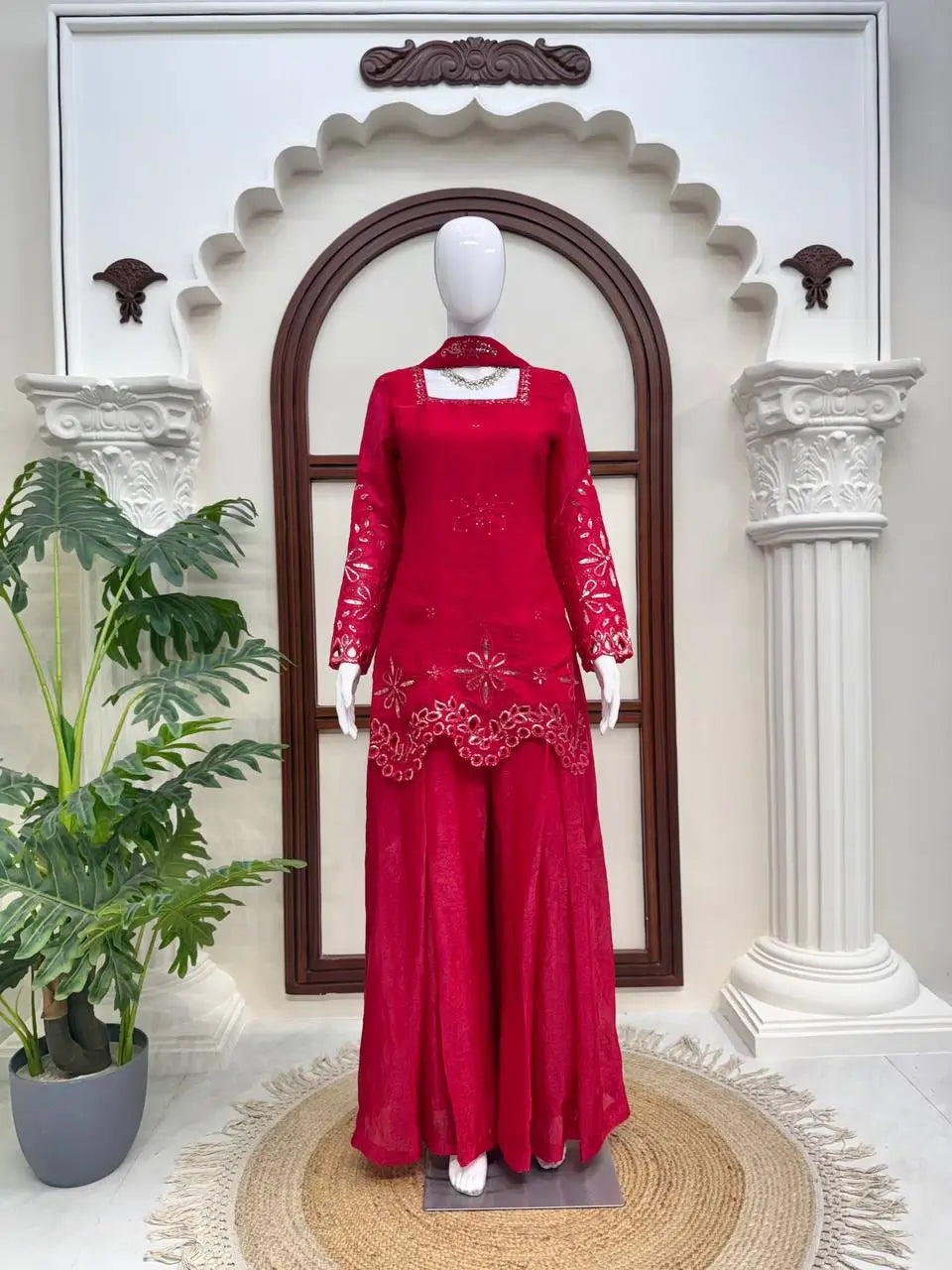 Crimson Sequin Floral Kurti