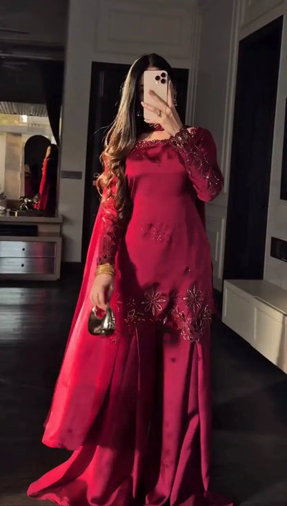 Crimson Sequin Floral Kurti