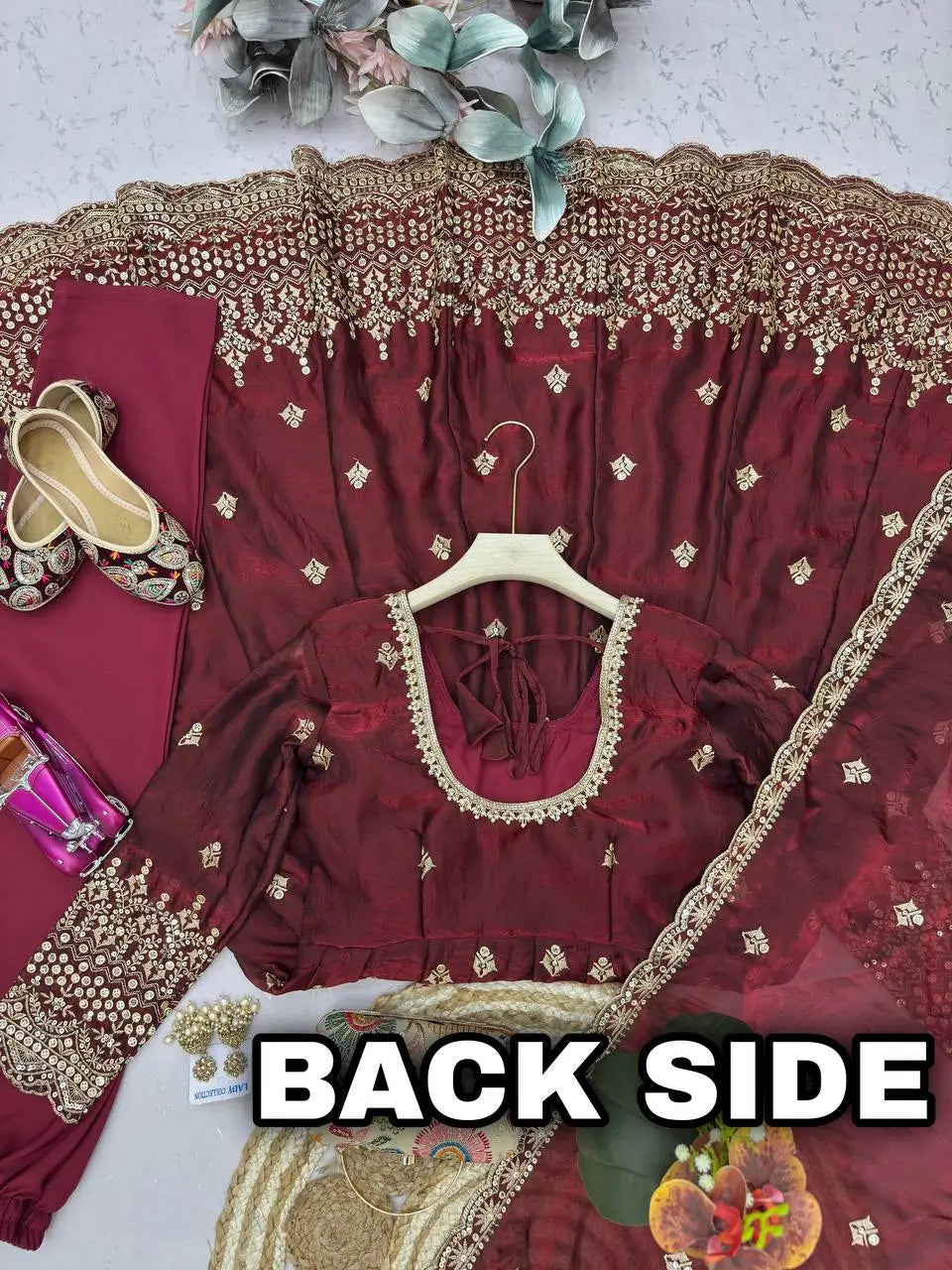 Crimson Two Tone Silk Anarkali Gown with Dupatta