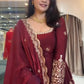 Crimson Two Tone Silk Anarkali Gown with Dupatta