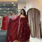 Crimson Two Tone Silk Anarkali Gown with Dupatta