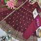 Crimson Two Tone Silk Anarkali Gown with Dupatta