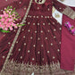 Crimson Two Tone Silk Anarkali Gown with Dupatta