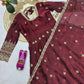 Crimson Two Tone Silk Anarkali Gown with Dupatta