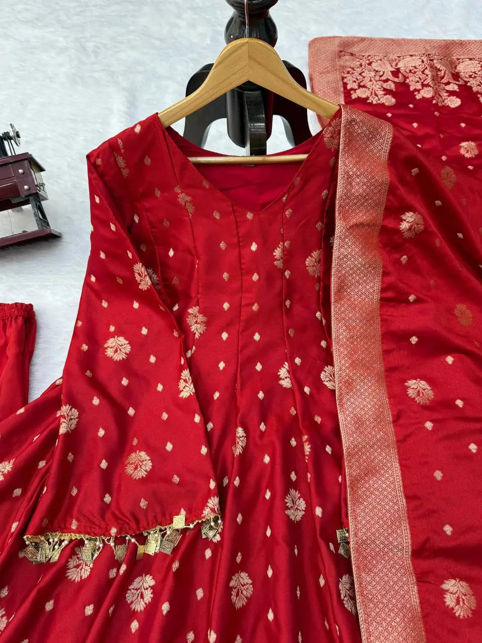 Crimson Zari Peplum Suit