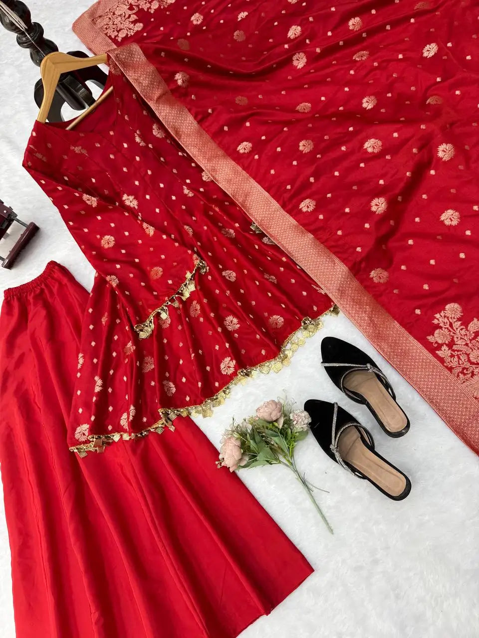 Crimson Zari Peplum Suit