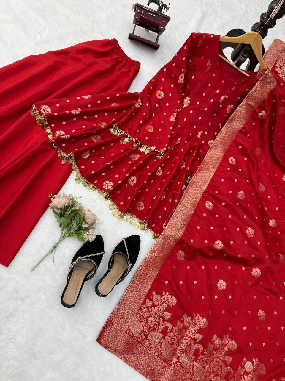 Crimson Zari Peplum Suit
