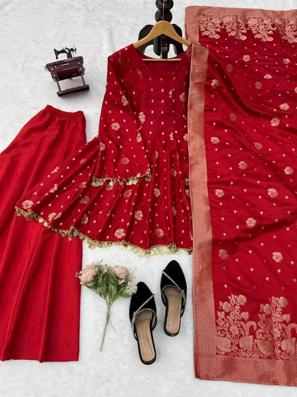 Crimson Zari Peplum Suit