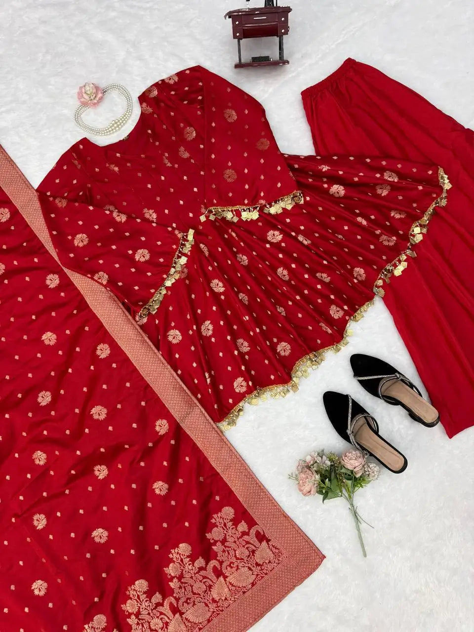 Crimson Zari Peplum Suit